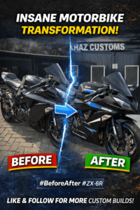 Yamaha ZX6 Bike in Satin Black wrap, Blue and Silver accents and Matte Black Paint Job