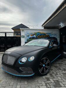 Bentley Continental GT Wrap in Satin Black and Blue accents