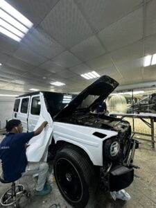 G63 Cocaine White Wrap in progress..